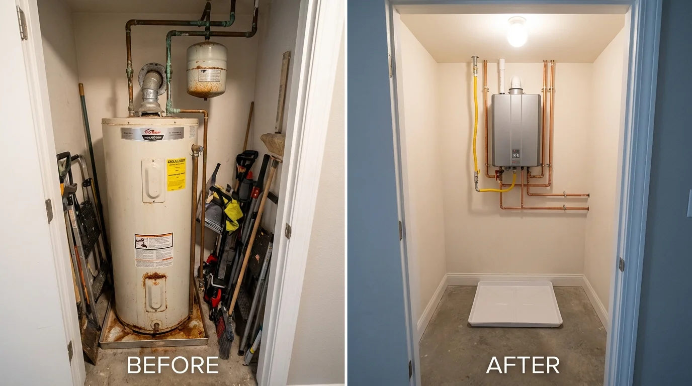 Tank water heater versus wall-mounted tankless unit comparison for Poland, ME homeowners